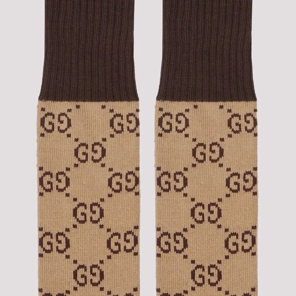 NWT Gucci Gg Signature Socks Brown Sz M 100% Authentic - Picture 2 of 7